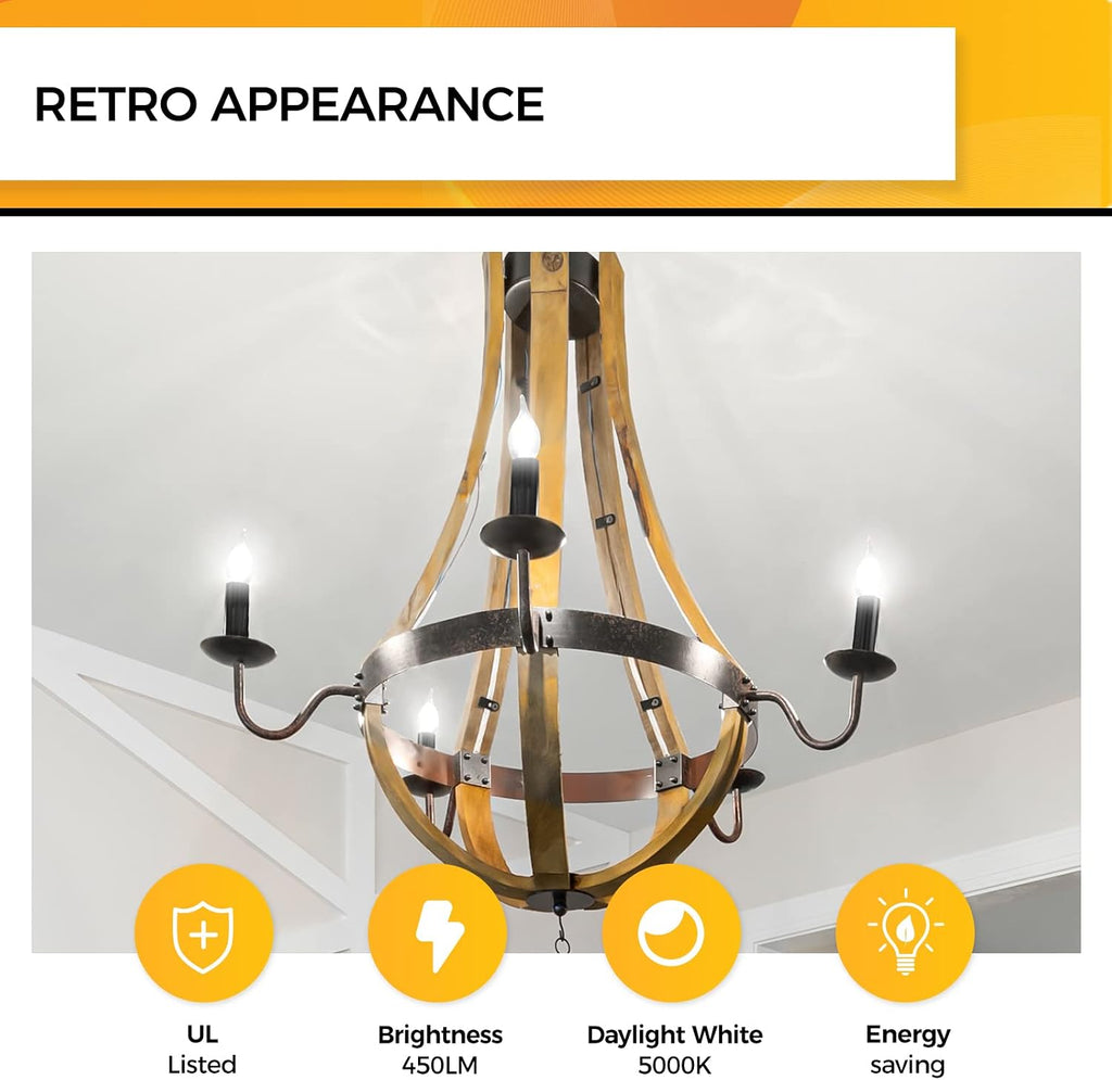 Candelabra Light Bulbs 5000K, 40W Eq Dimmable E12 LED Bulb, 12PCS