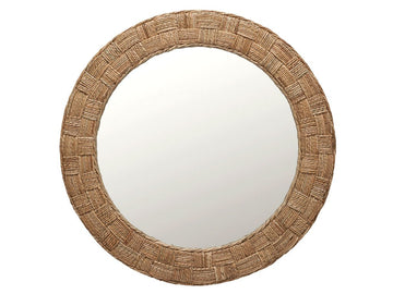 Round Rope Wall Mirror, Chequered, Beige/Natural