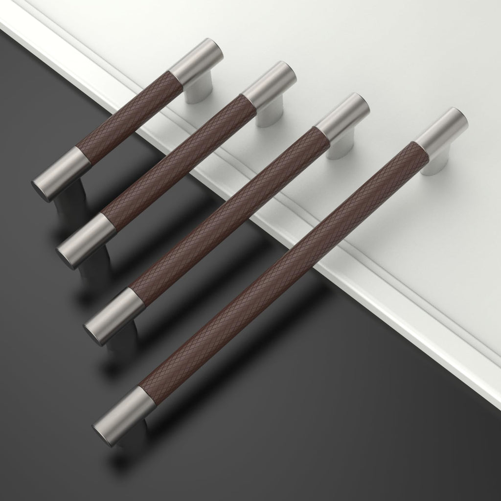 Brown & Nickel Knurled Cabinet Handles Kitchen Pulls 7.5 Inch 10 Pack