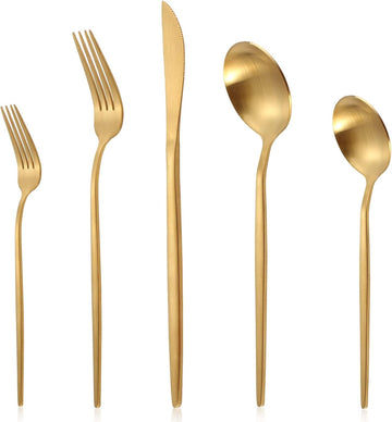 Matte Gold Silverware Set for 8, Stainless Steel Flatware Cutlery Set