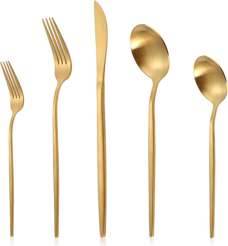 Matte Gold Silverware Set for 8, Stainless Steel Flatware Cutlery Set