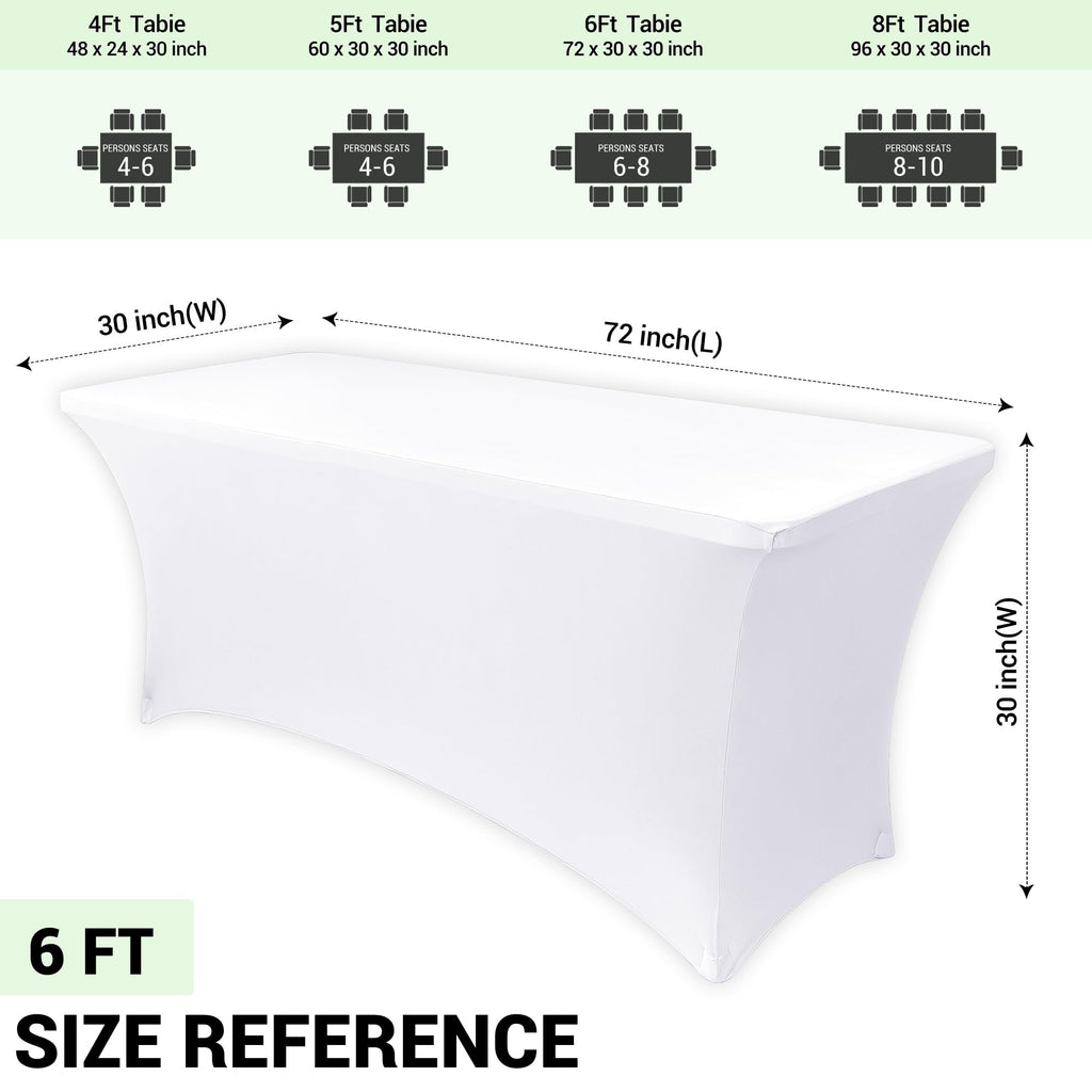 6 Pack Stretch Spandex Table Covers for 6 Foot Tables, White