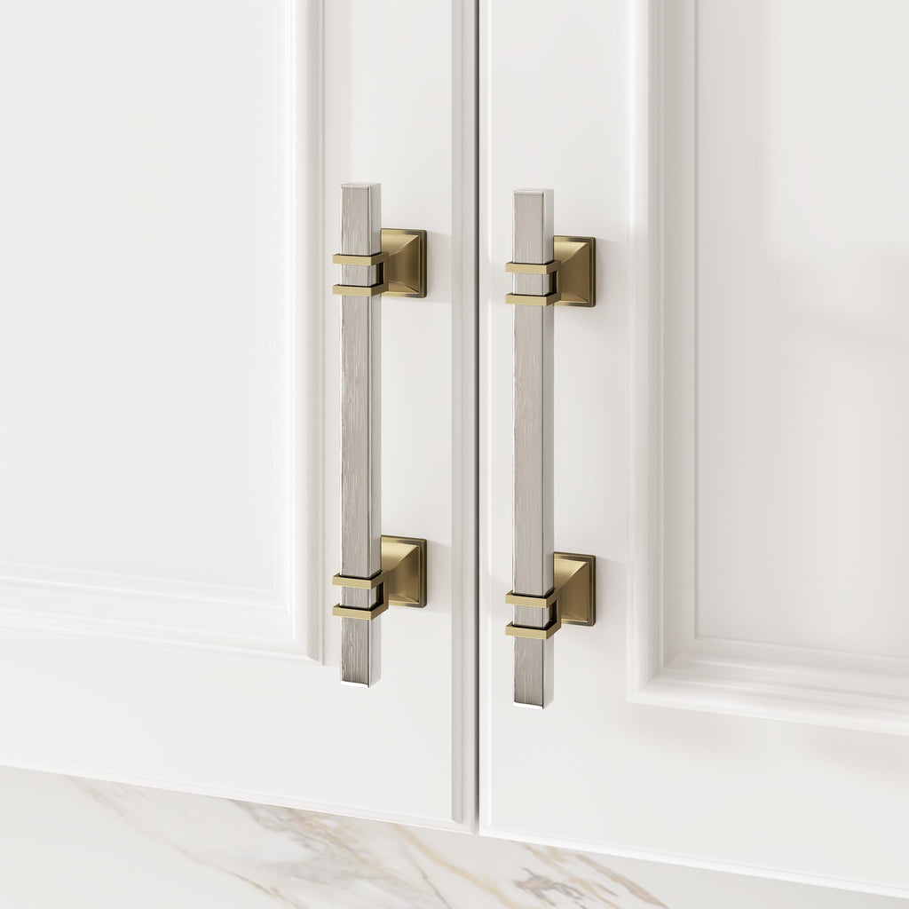 Silver and Champagne Bronze Cabinet Pulls 5" Nickel and Brass Pulls