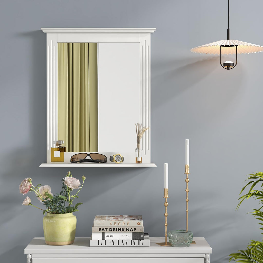 Wall Mounted Bathroom Mirror with Built-in Storage Shelf