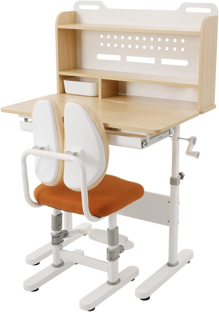 Kids Desk and Chair Set Height Adjustable Ergonomic Study Desk with Crank
