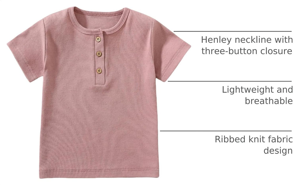 Toddler Short Sleeve Henley Shirt Boys Ribbed T-Shirt