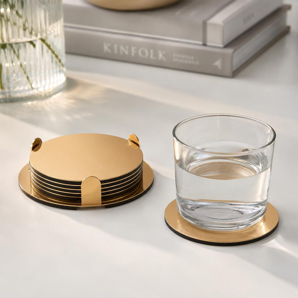 Glattis Coasters With Holder Brass Color 6 pack Size 3" 503.430.05 - Set of 6