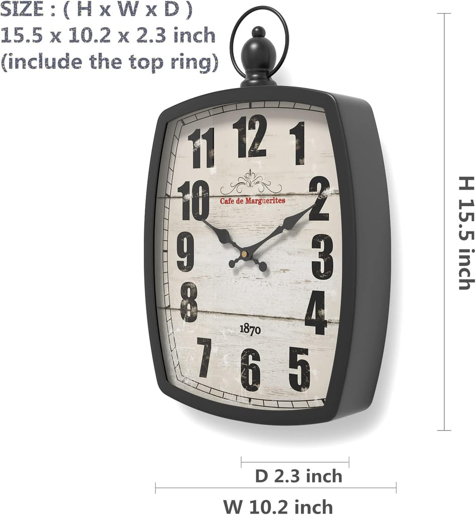 Menterry Large Retro Rectangle Wall Clock, Black Antique Vintage Style