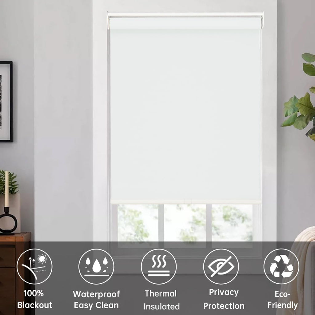 Blackout Roller Shades Cordless for Windows, 100% Room Darkening Window Blinds, Thermal Insulated UV Protection, Easy