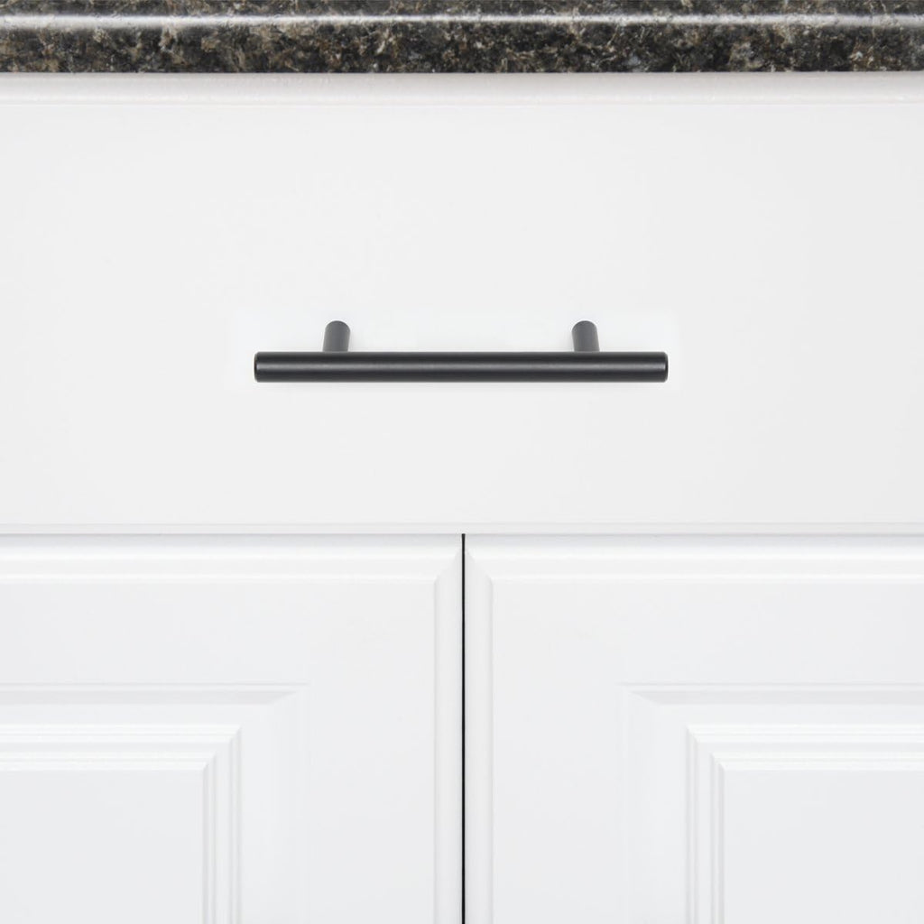 Euro Bar Cabinet Handles, Drawer Pulls, 5.38-inch Length, 3-inch Hole Center, 1/2-inch Diameter, Matte Black, 10-Pack