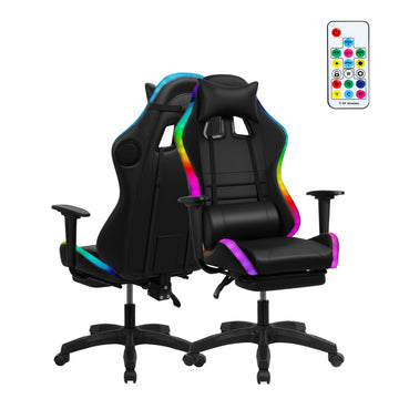 Gaming Chair with Bluetooth Speakers & Light, Ergonomic High-Back Office Chair with Adjustable Armrest, 360° Swivel &