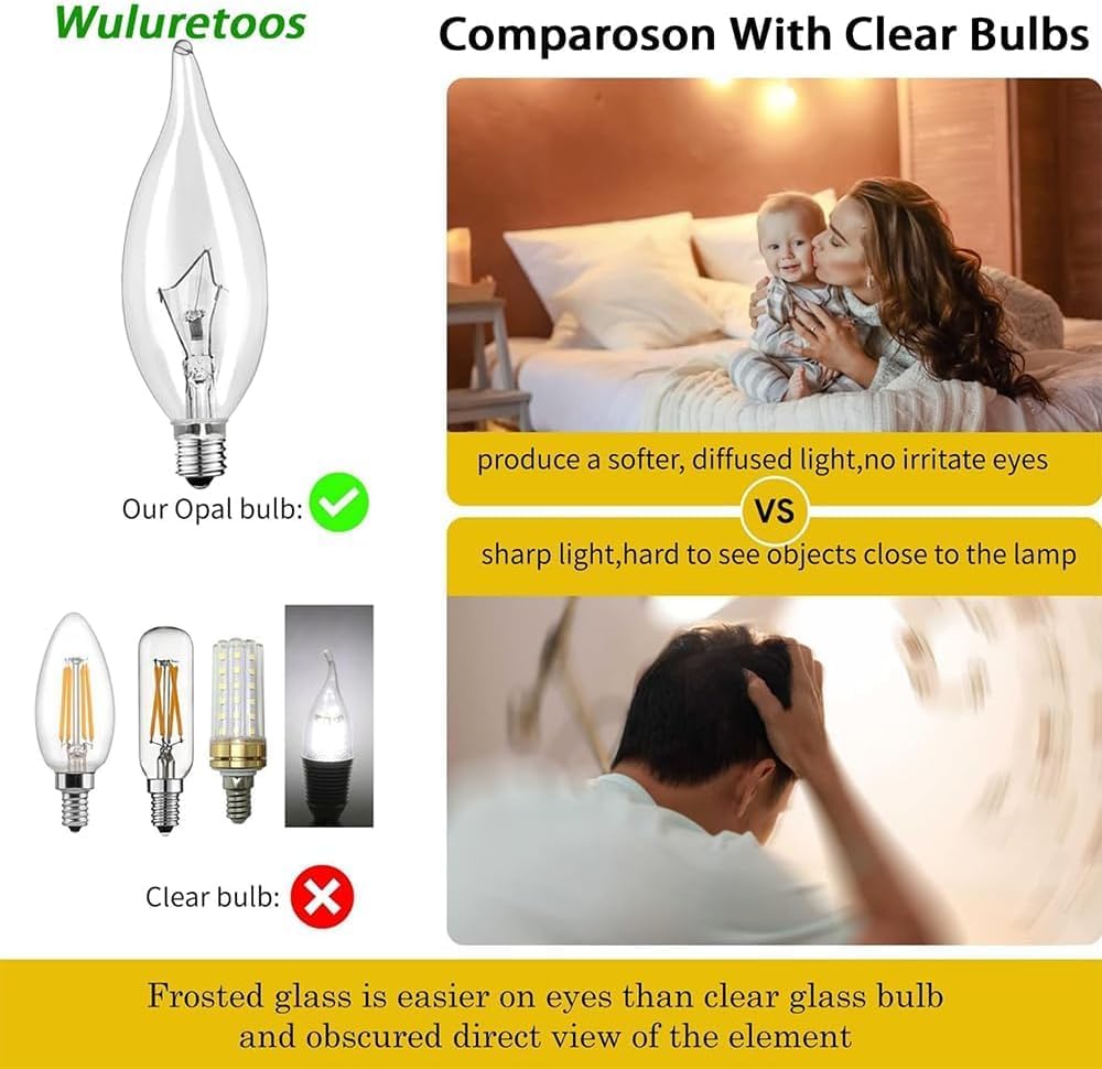 12- Pack E12 Candle Light Bulbs,60W Candelabra Light Bulbs, B10 Clear Candle Base Bulb with Warm White 2700K, 600