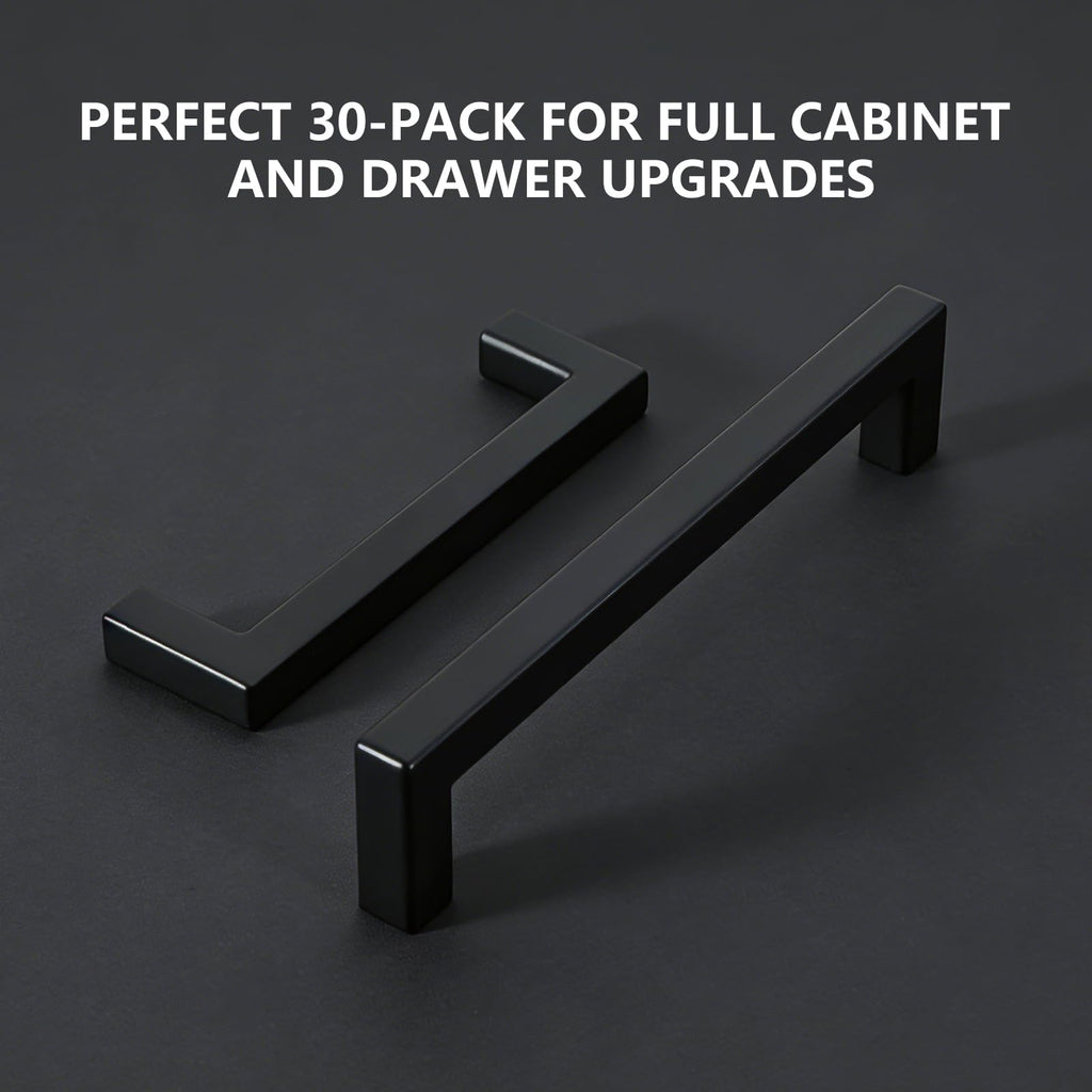 30 Pack Square Cabinet Pulls, Matte Black Kitchen Cabinet Handles, 5.43 Inch Cabinet Pulls with 5 Inch Hole Center