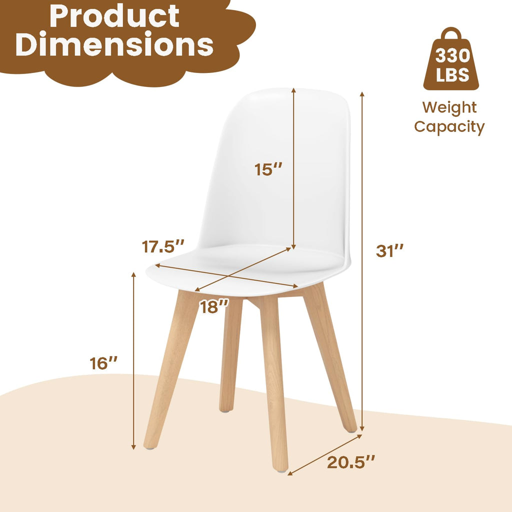 White Dining Chairs Set of 4, Solid Beech Wood Legs, Tilt Backrest