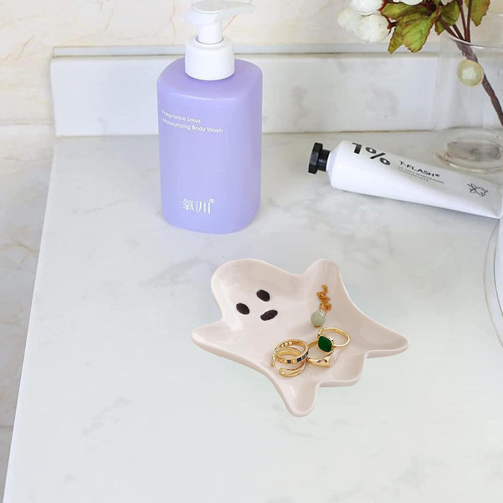 Jewelry Dish Tray for Women,Cute Ghost Ceramic Tray Jewelry Storage Tray,Small Decorative Trinket Dish for Suitable