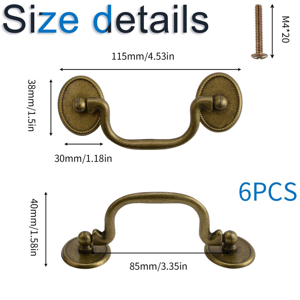 Drop Bail Handle Pulls, 6PCS Antique Drawer Pulls Handles Furniture Door Pull Cabinet Pull Handles Hardware Cabinet