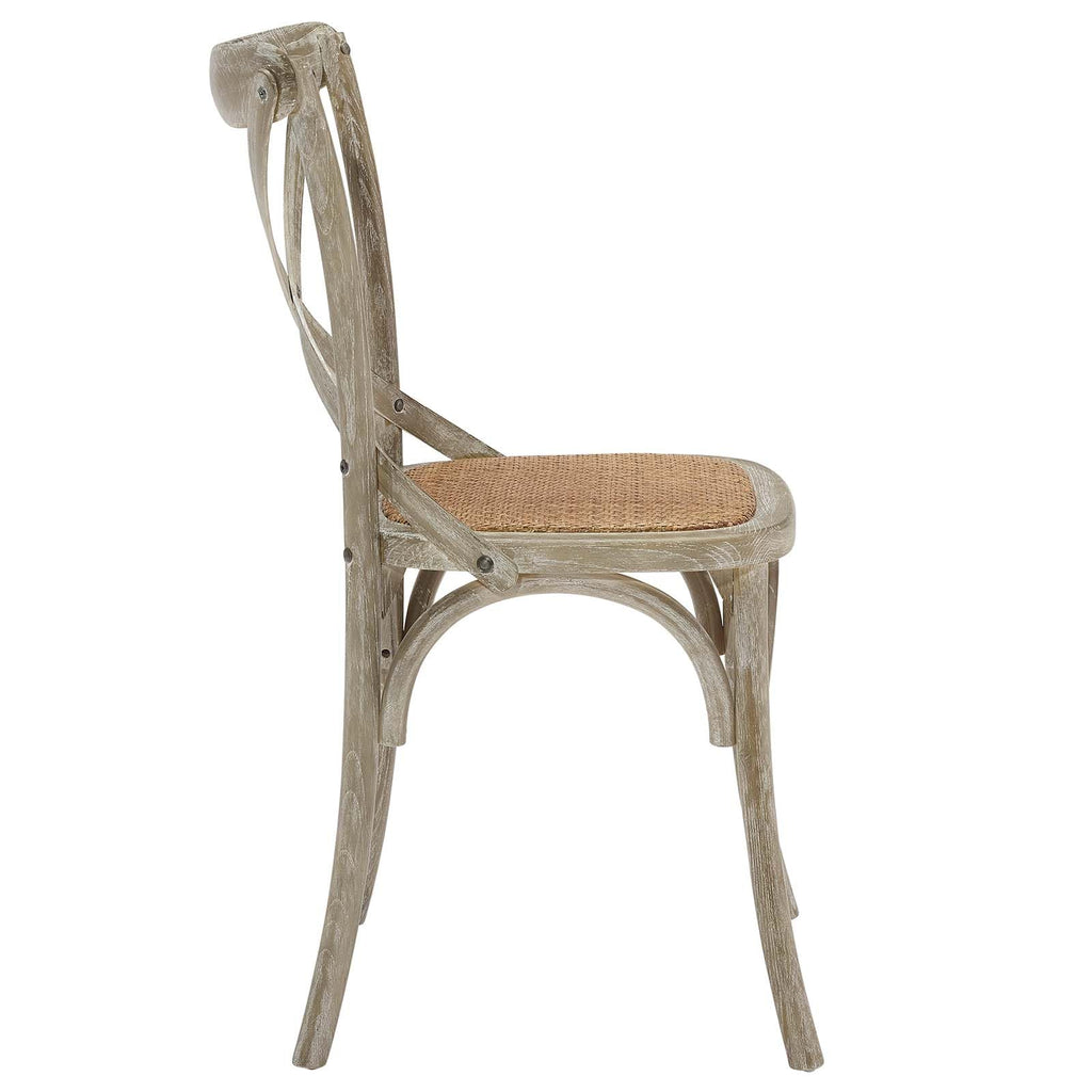 Gear Rustic Modern Farmhouse Elm Wood Rattan Dining Chair in Gray