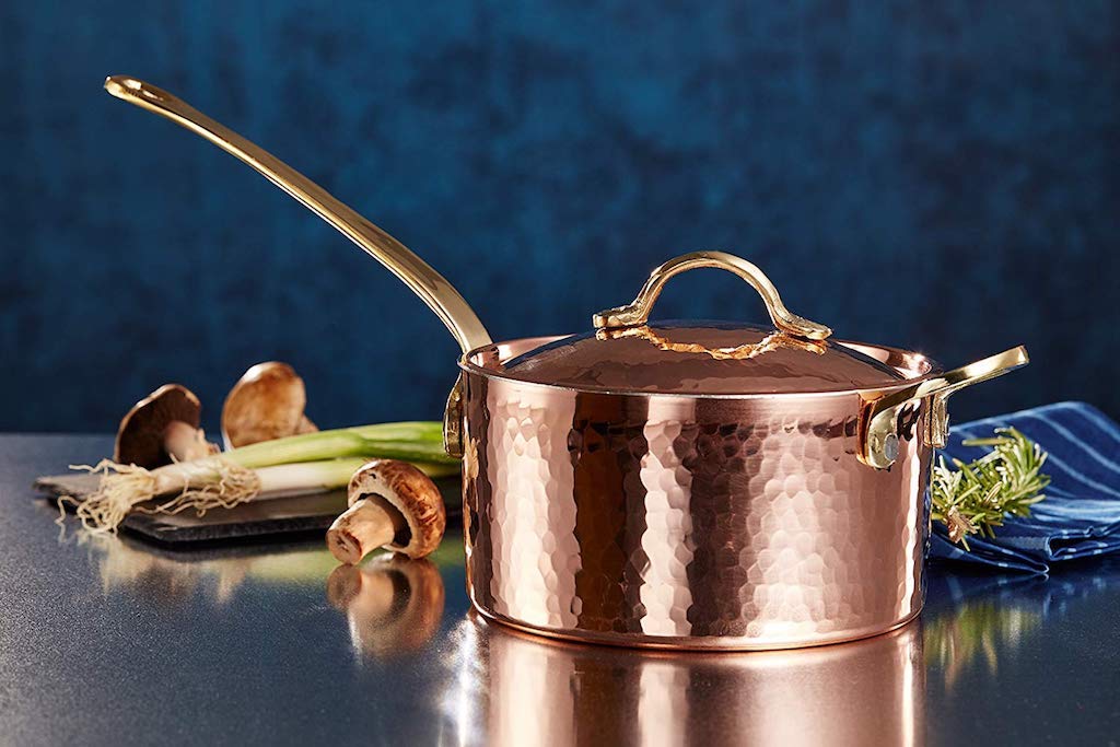 1mm Thick Hammered Unlined Uncoated Solid Copper Sugar Sauce Zabaglione Pan Candy Jam Caramel Dessert Pot with Lid