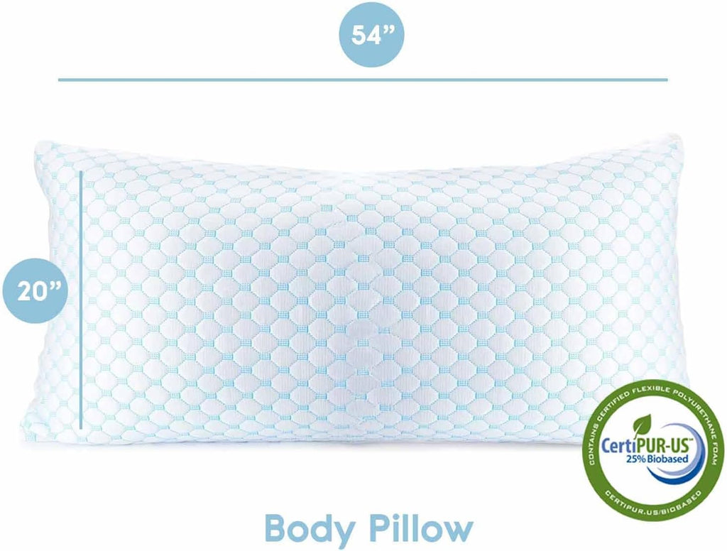 Cooling Body Pillow for Sleeping 1 Pack, Luxury Shredded Memory Foam Body Pillows, Adjustable Cold Gel Pillows for