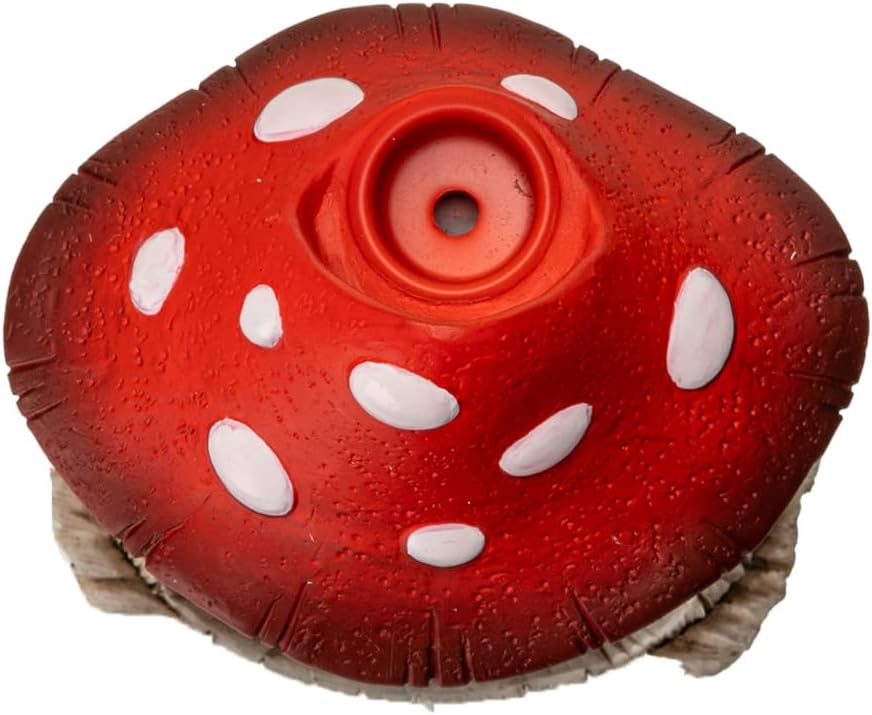 Enchanted Garden Mushroom Backflow Incense Cone Burner Red and White Spotted Toadstool Statue Decorative Figurine