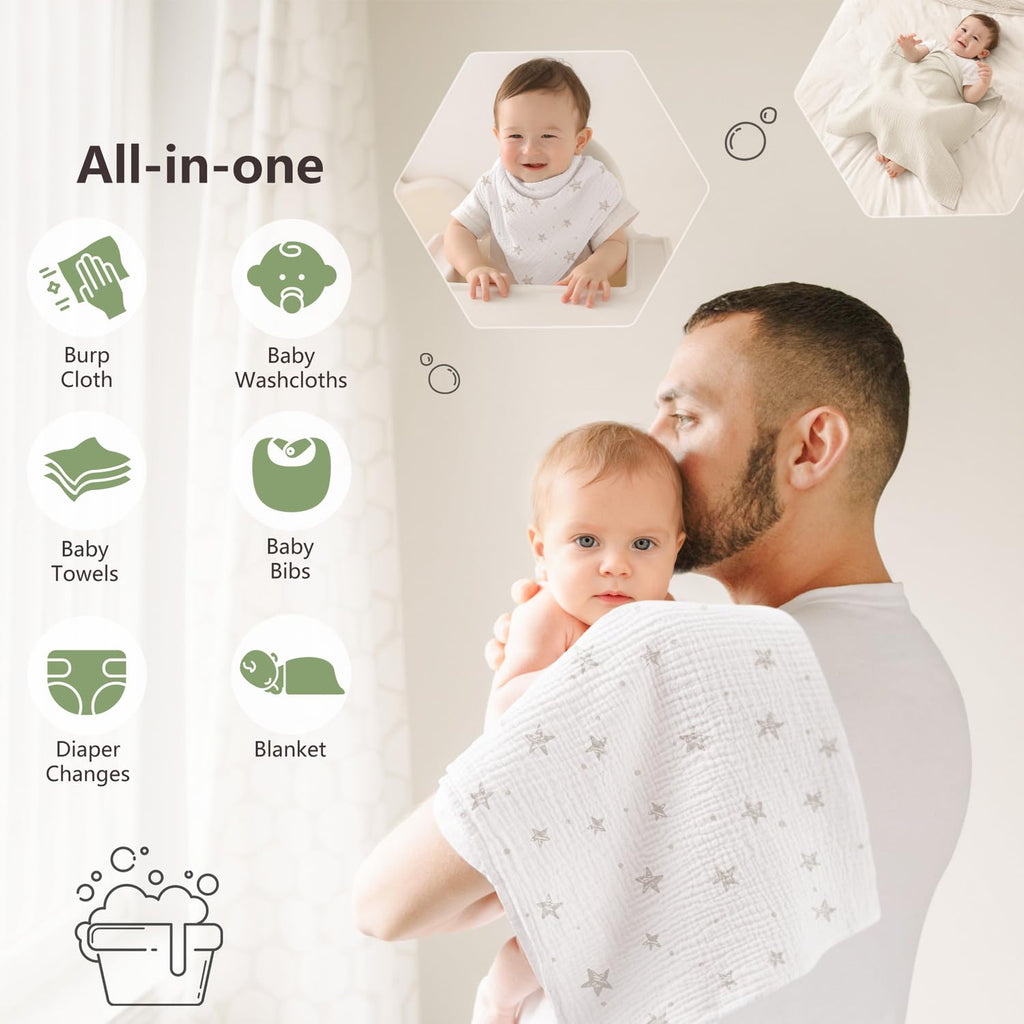 7 Pack Large Muslin Burp Cloths for Baby Ultra Soft 100% Cotton