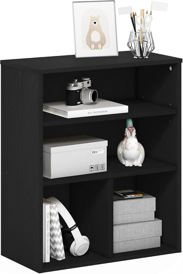 PASIR Book Shelf, 3-Tier Display Bookshelf with Adjustable Shelf, Cube Storage Bookcase, 11.8 x 23.6 x 28.2, Black Oak