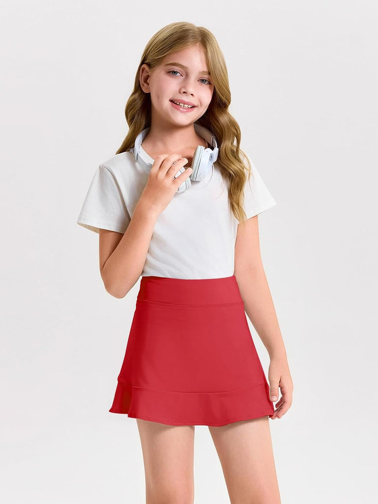 Girls A-line Tennis Skirts with Shorts Athletic Skorts