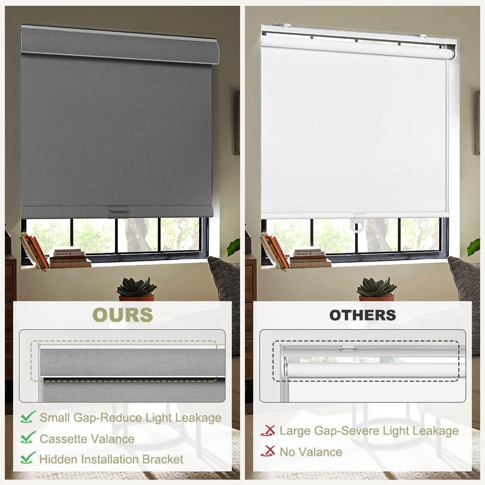 Blackout Roller Shades for Windows, Cordless, Roller Blinds, Linen Fabric Window Blinds, Thermal Insulated Fabric UV