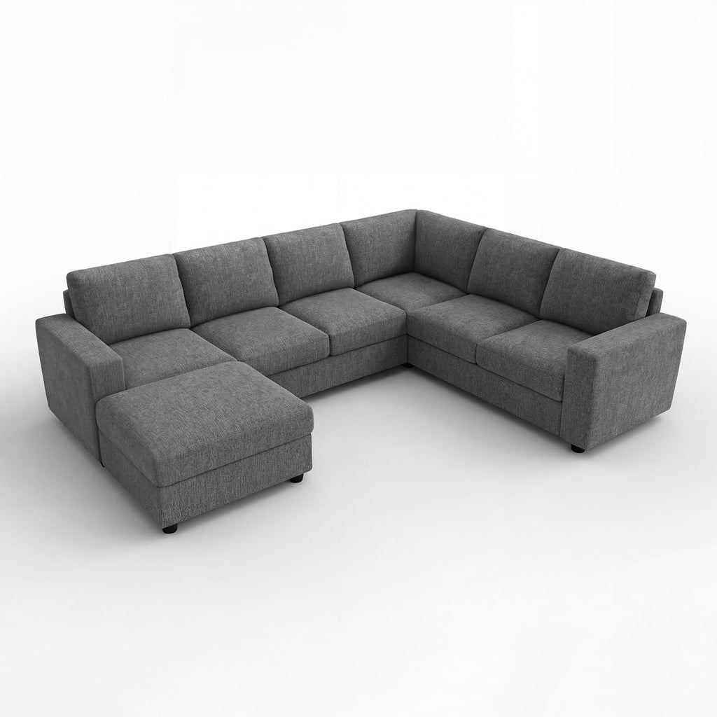 Sectional Sofa with Storage, U Shape Sofa with Chaise, 7 Seater Sectional Couch, Light Grey