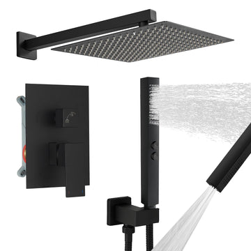 Shower Faucet Set Bathroom Rain Shower Head with Handheld, Black