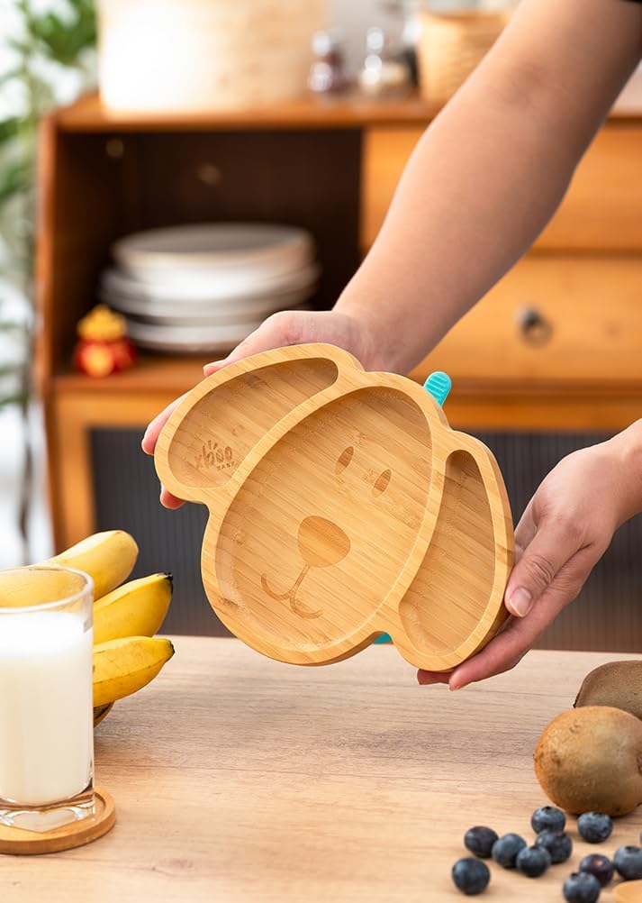 Toddler Plates, Bamboo Baby Suction Plates, Bamboo Suction Plates for Toddlers, Stay Put Feeding Plates, Wooden
