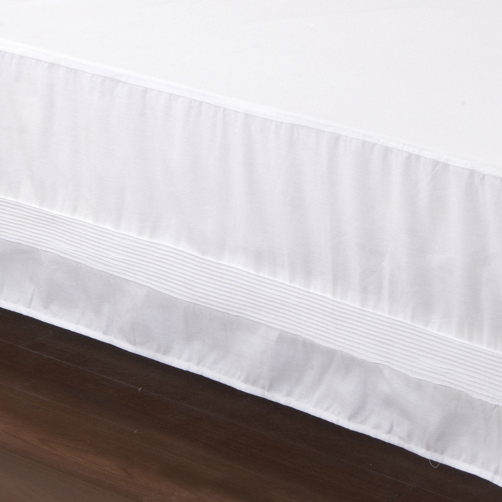Bed Skirt with Stitch on White Dust Ruffle with Split Corners, Durable Elegant Luxury Bedskirt King 14-inch Tailored