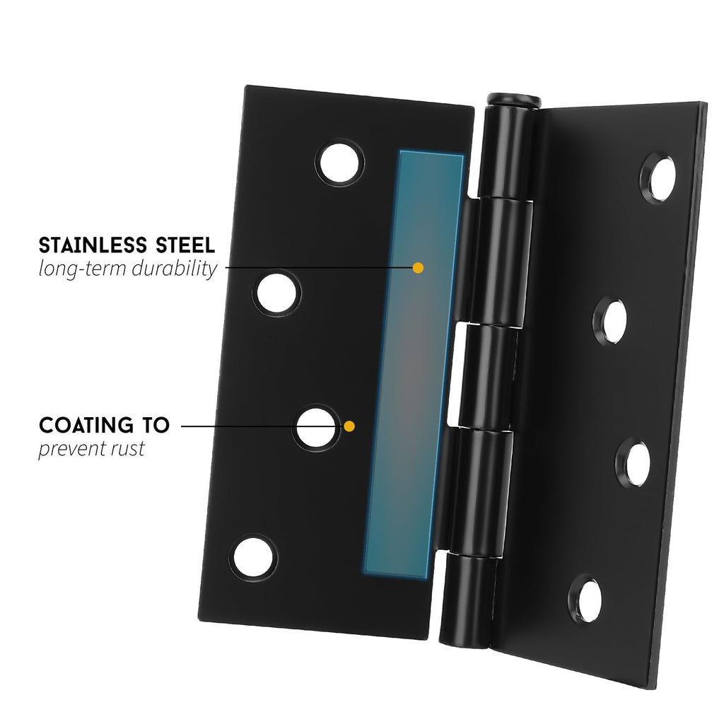 Door Hinges Door Hinge 4 Inch 6 Pack Black with Square Corners