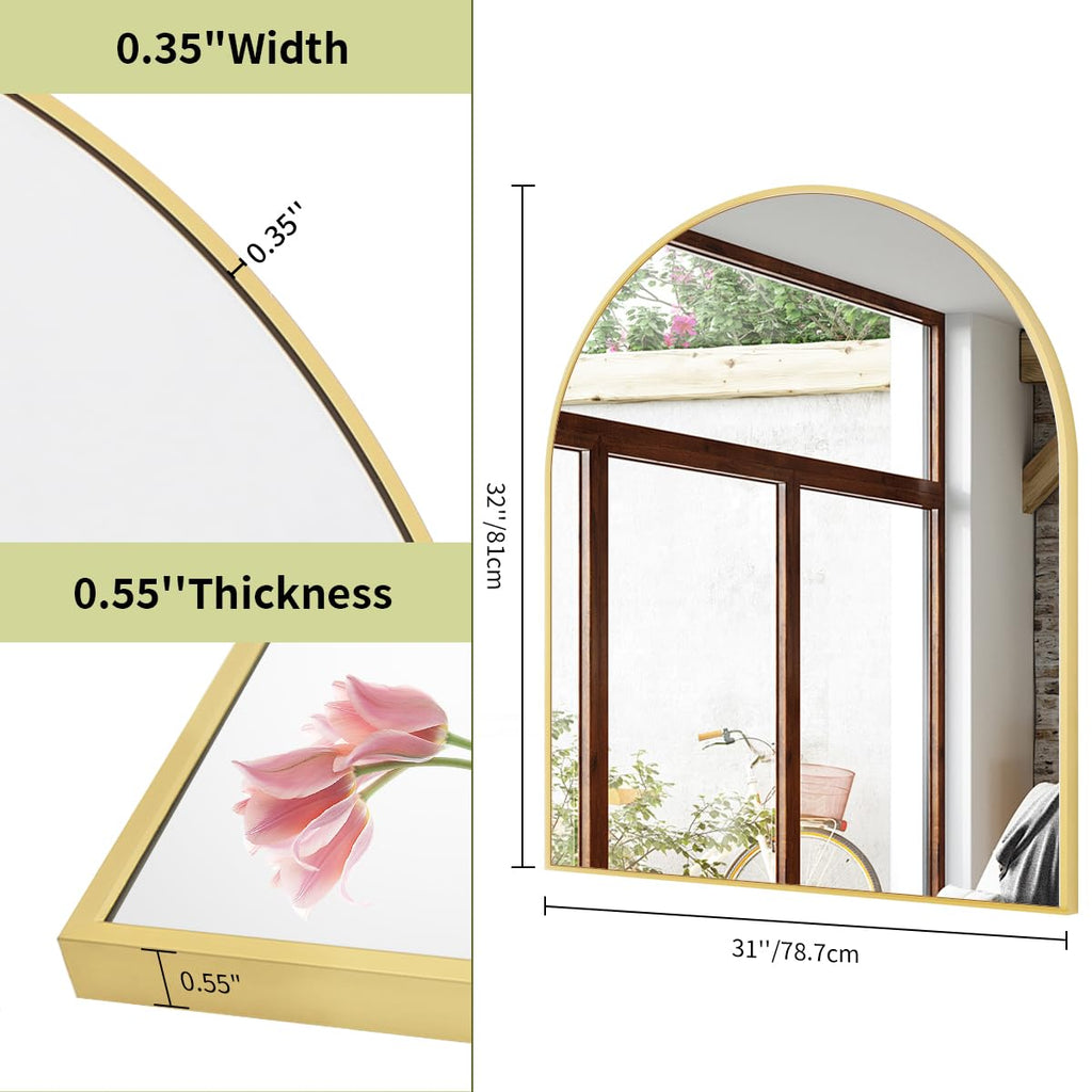 31"x32" Arch Bathroom Wall Mirror, Gold