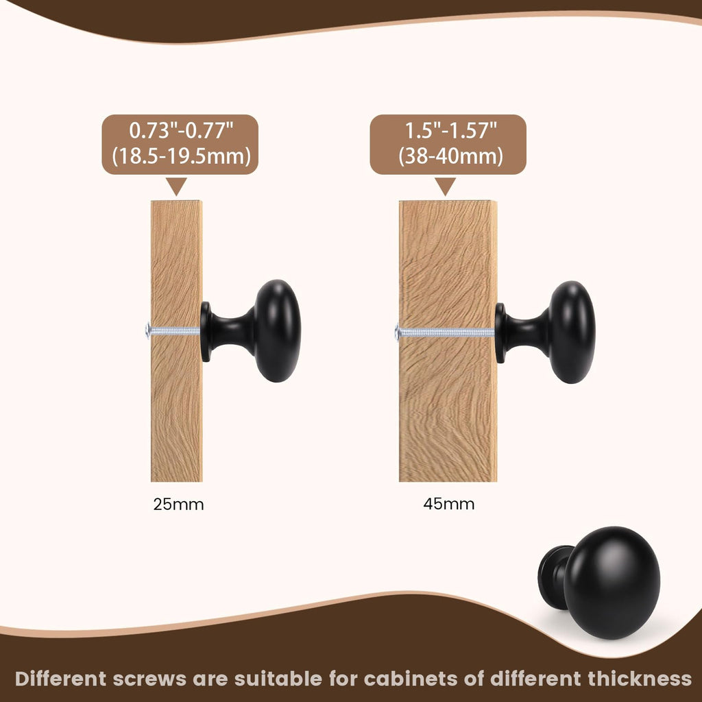 20 Pack Black Kitchen Cabinet Knobs, 1-3/16 Inch(29.5mm) Matte Black Drawer Knobs,Solid Round Dresser Knobs,Black