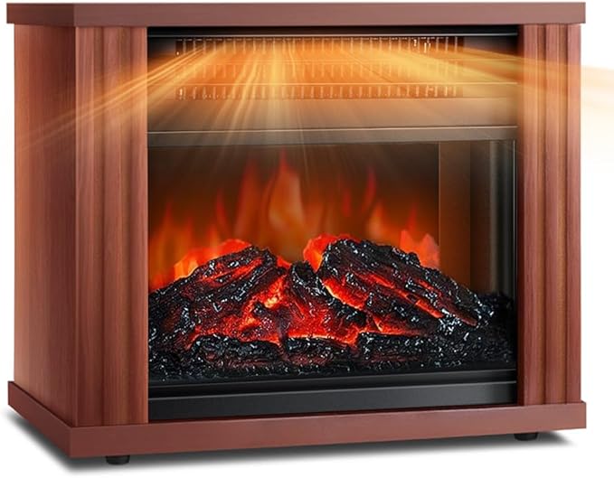 Portable Electric Fireplace Stove Heater with 3D Realistic Flame Effect, Tabletop Space Heater with Overheat Protection, 1500W