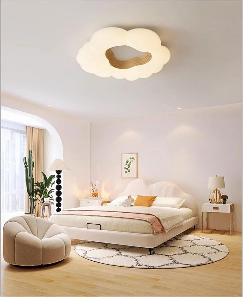 LED Semi Flush Mount Ceiling Light Fixture Cream Modern Close to Ceiling Lamp with White Cloud Shade Kids Room Living