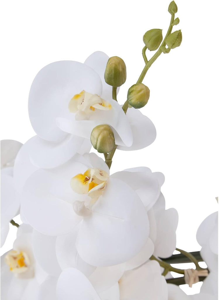 Potted Faux Artificial Flowers Arrangements Realistic White Phalaenopsis Orchid in White Ceramic Pot Decoration