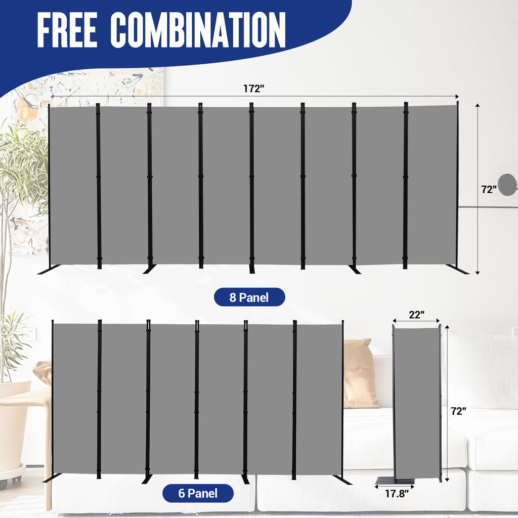 8 Panel Folding Privacy Screen, 14.67ft Wide Partition Room Dividers Panel