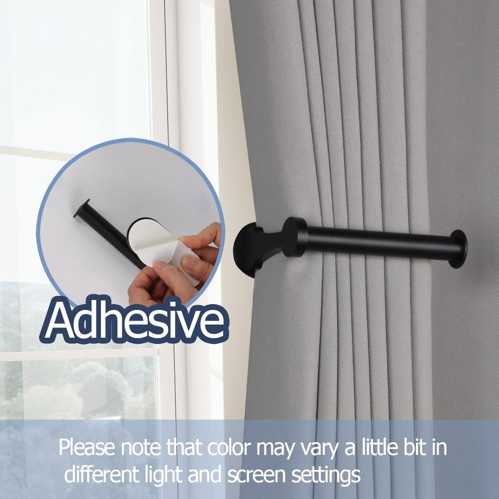 Adhesive Curtain Holdbacks No Drill Curtain Tiebacks, Black - 2 Pack