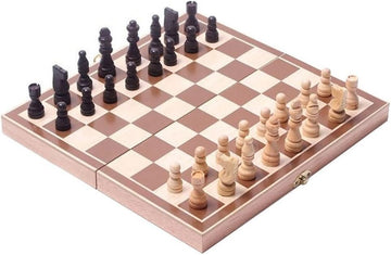 15" Classic Vintage Standard Folding Wooden Chess Set, Foldable Games Board Crafted Carved