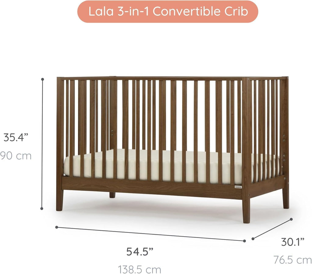 Baby LaLa 3-in-1 Convertible Wood Crib Bed, Made in Italy, Walnut | Crib to Toddler & Day Bed, GREENGUARD Gold