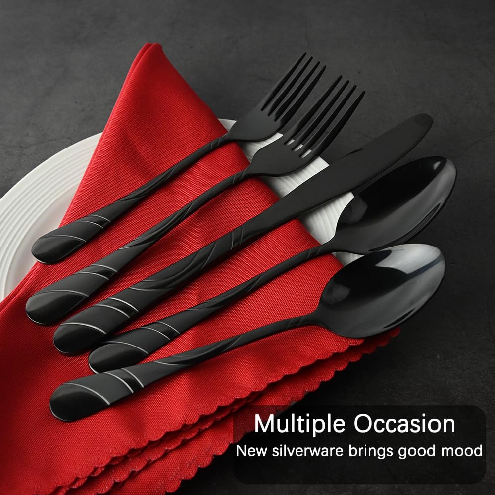 Black Silverware Set for 8, 40-Piece, 18/0 Stainless Steel