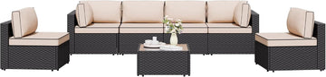 7 Pieces Outdoor Patio Sectional Sofa Couch, Wicker Furniture Conversation Sets with Washable Cushions & Glass Coffee