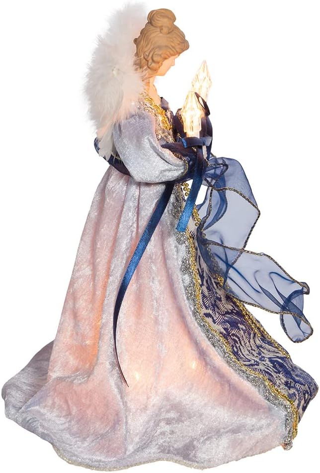 12-Inch UL 10-Light Delft Blue with Gold Angel Tree Topper