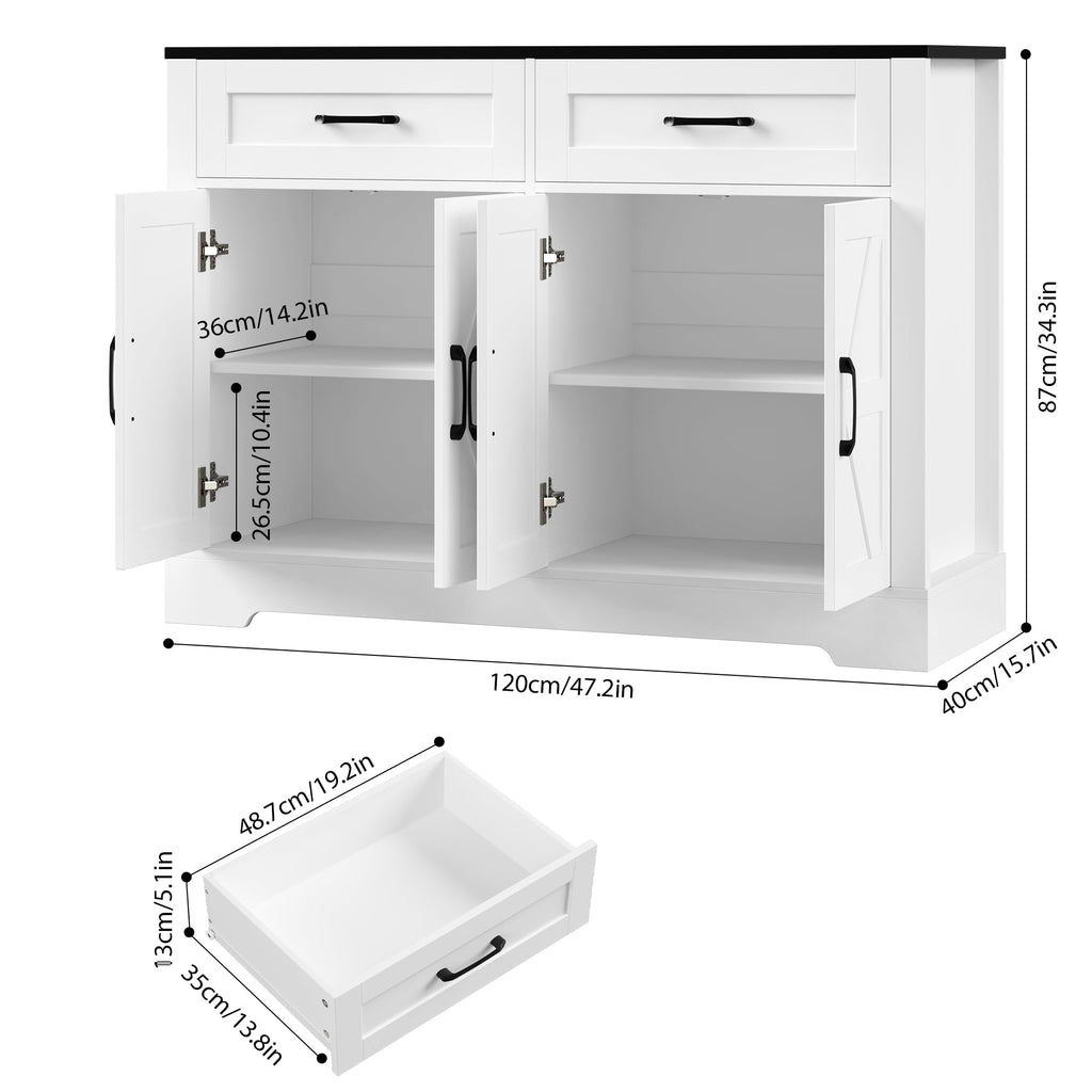 Farmhouse Sideboard Buffet Cabinet with Storage, 47.2"Kitchen Storage Cabinet with Drawers, Coffee Bar with Barn