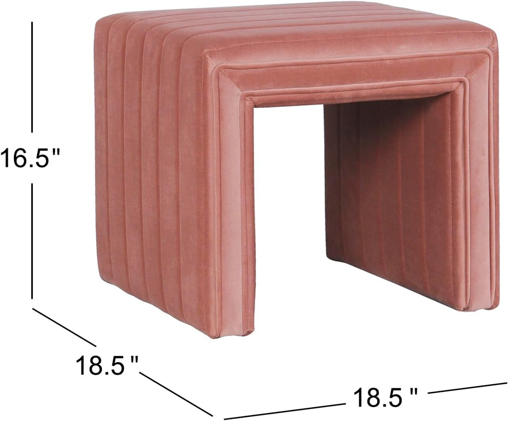19" Modern Channel Tufted Velvet Ottoman - Blush Pink