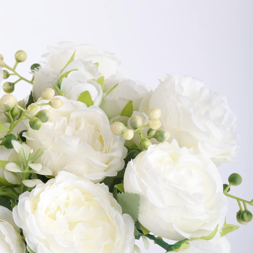 Bundles Artificial Peonies Silk Flowers, White Faux Peony Bouquet Florals Arrangements Decor for Farmhouse Home - Set of 4