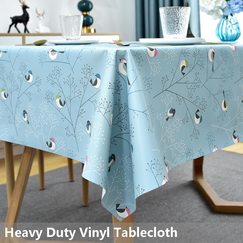 Heavy Duty Vinyl Tablecloth with Flannel Backing Plastic Tablecloths for Rectangle Tables Oilcloth Waterproof Outdoor