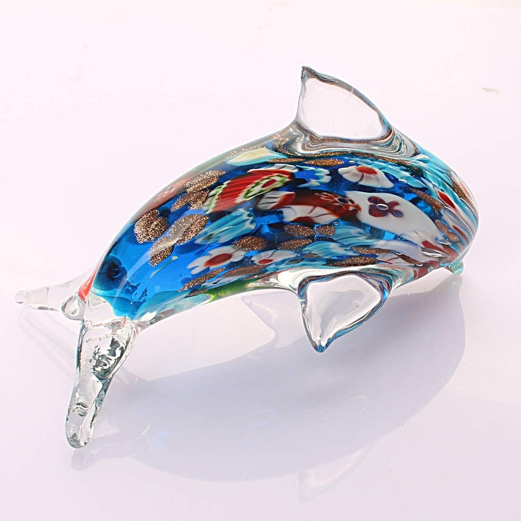 Glass Dolphin Figurine Blown Sea Animal Sculpture Statue Paperweight Gift Collectible Home Desk Decoration Ornaments